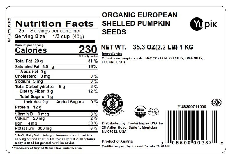 Yupik Organic European Pumpkin Seeds, No Shell, 2.2 lb (35.2 oz), Gluten-Free, Non-GMO, Kosher, Vegan, Raw Pepitas, Unsalted, Unroasted, Plant-Based Protein, Healthy Snacks, For Baking & Topping - Image 2
